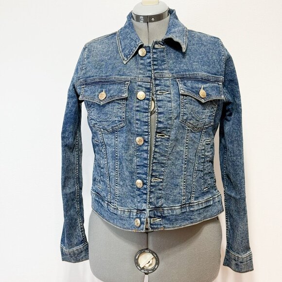 True Religion NWT Sz L  Medium  Wash Jesse Single Needle Slim Fit Denim Jacket - Picture 8 of 14